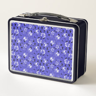 Barocke Tapete - blaues Blumenmuster Metall Brotdose