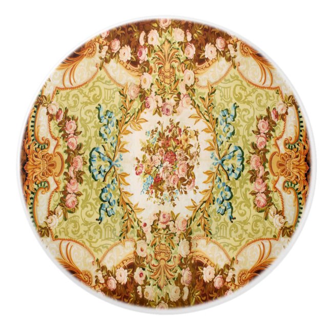 Barocke Tapete mit Viktorianischer blumengeschmück Keramikknauf (Vorderseite)