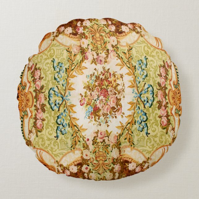 Barocke Tapete mit Viktorianischer blumengeschmück Rundes Kissen (Vorderseite)