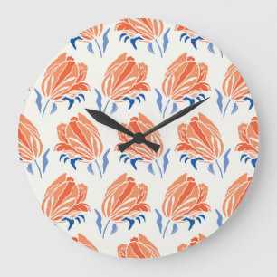 Barocke Tulip: Botanischer Vintager Linocut Große Wanduhr