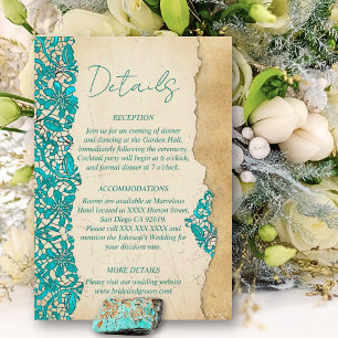 Barocke Türkis Blumen-Spitze Hochzeit Begleitkarte