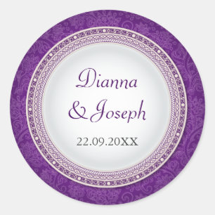 Barocke Violet Plaque Hochzeitsticker Runder Aufkleber
