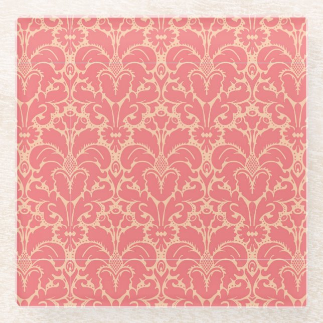 Barocker Artdamasthintergrund Glasuntersetzer (Vorderseite)