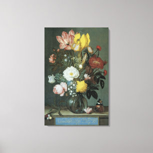 Barockes Blumenbouquet in Glasvase Leinwanddruck