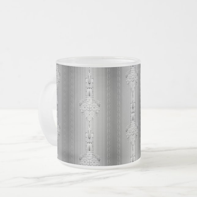 Barockes Blumenmuster mit Rand graue Kaffeetasse (Vorderseite Links)