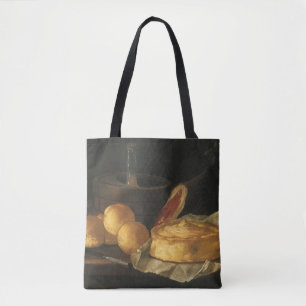Barockes Stilleben mit Brot, Torte und Schinken Tasche