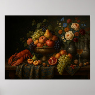 Barockes Stilleben mit Früchten und Hummer Poster