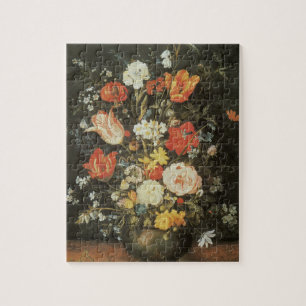Barockes Stillleben Blumen in einer Metallvase