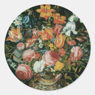 Barockes Stillleben Blumen in einer Vase Runder Aufkleber