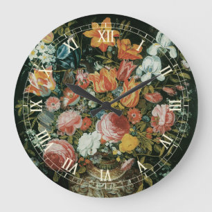 Barockes Stillleben mit Blumen in einer Vase Große Wanduhr