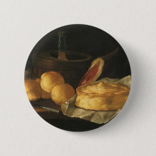 Barockes Stillleben mit Brot, Torte und Schinken Button