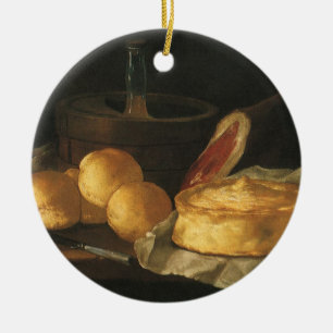 Barockes Stillleben mit Brot, Torte und Schinken Keramik Ornament