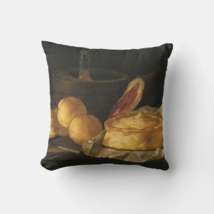 Barockes Stillleben mit Brot, Torte und Schinken Kissen