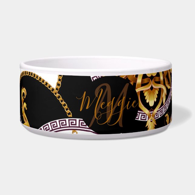 Barockgold und weißer individuelle Name Napf (Vorderseite)