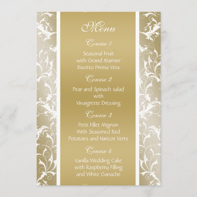 Barockhochzeit mit Champagnergold Menükarte (Vorderseite)