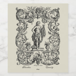Barockischer Rokoko Bacchus Weinblatt Weinetikett