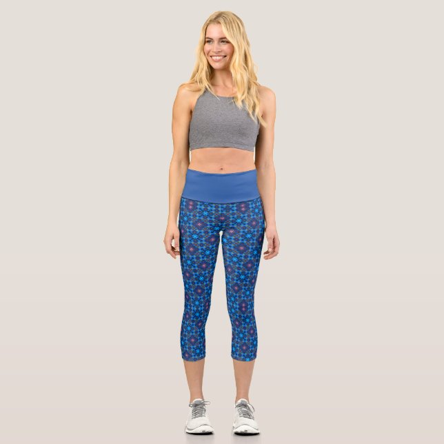 Barocklinie Geblüht Blau Capri Leggings (Vorderseite)