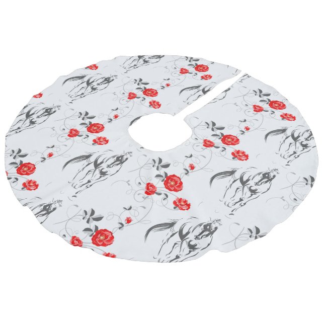 Barockpferd Leinenimitat Weihnachtsbaumdecke (Schrägansicht)