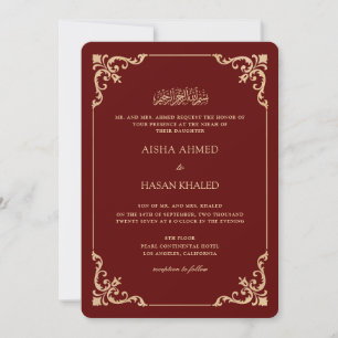 Barockrahmen Goldschrift Burgunder Nikah Zeremonie Einladung