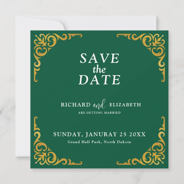 Barockrahmen Royal Emerald Green Ornamental Save The Date (Vorderseite)