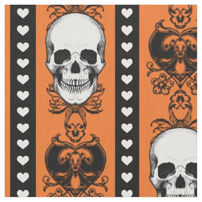 Barockschädel gestreift Halloween Orange Muster Stoff (Nahaufnahme)