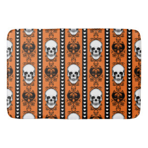 Barockschädel Muster Orange Schwarz Streifen Badematte