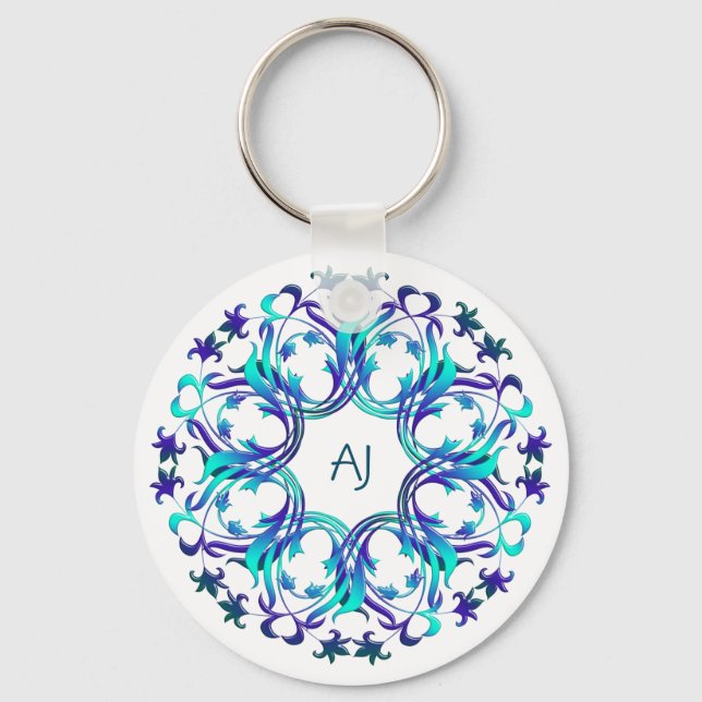Barockstil Blumendesign Klassischer Rundsticker Schlüsselanhänger (Vorderseite)