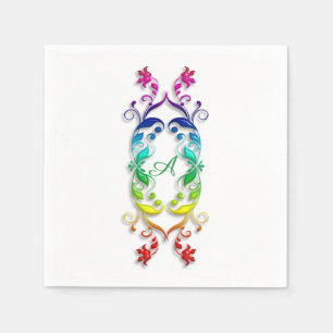 Barockstil Regenbogenblumenelement. Monogramm. Serviette