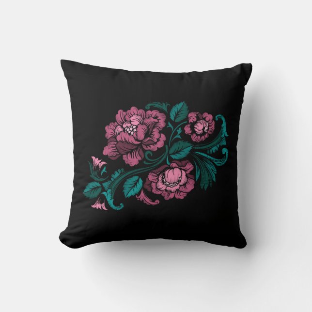 Barockstil Stickereien Rosa Aquamarine Blütenfarbe Kissen (Vorderseite)