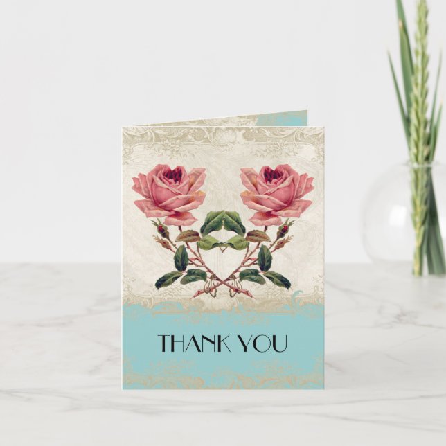 Barockstil Vintage Rose Aqua Dankeschön Dankeskarte (Vorderseite)