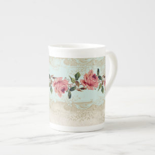 Barockstil Vintage Rose Aqua Ticino Prozellantasse
