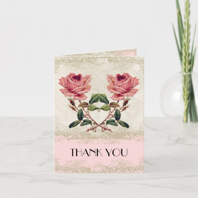 Barockstil Vintage Rose Blush Danke Anmerkungen (Vorderseite)