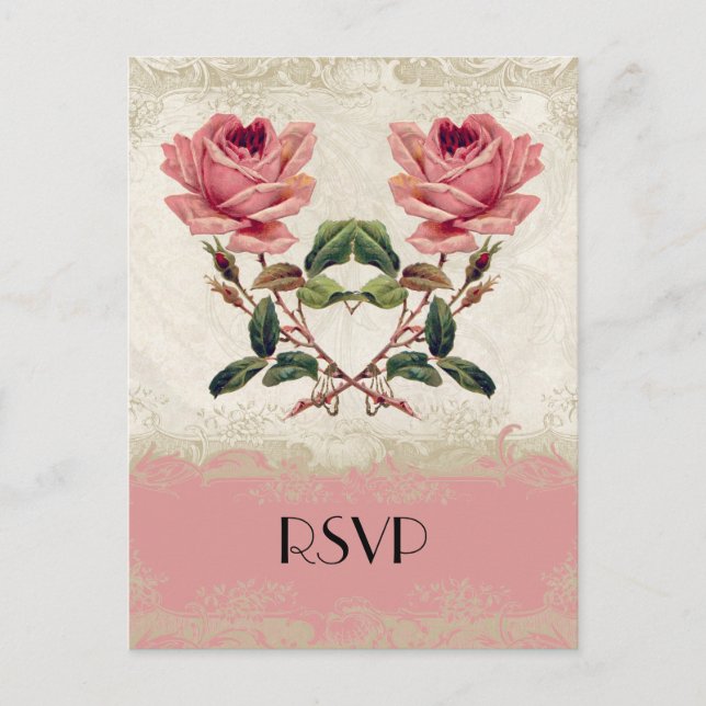 Barockstil Vintage Rose Lace Einladungspostkarte (Vorderseite)