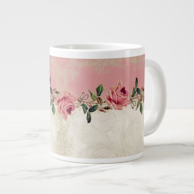 Barockstil Vintage Rose Lace Jumbo-Tasse (Vorderseite Rechts)