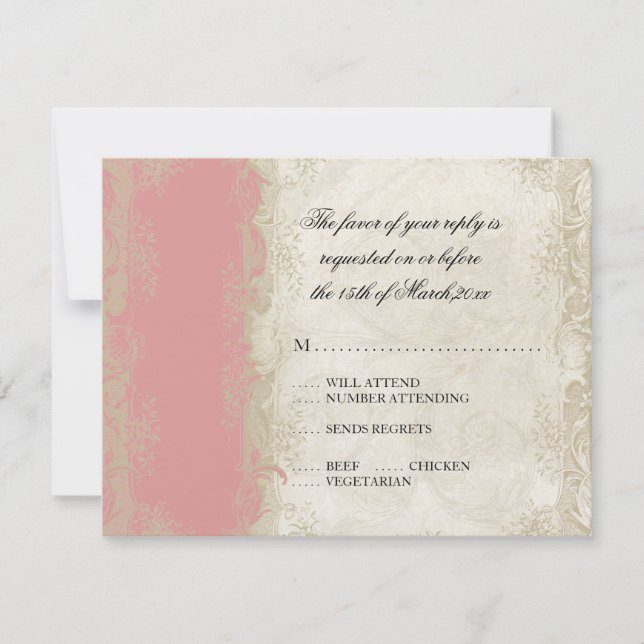 Barockstil Vintage Rose Lace RSVP Karte (Vorderseite)