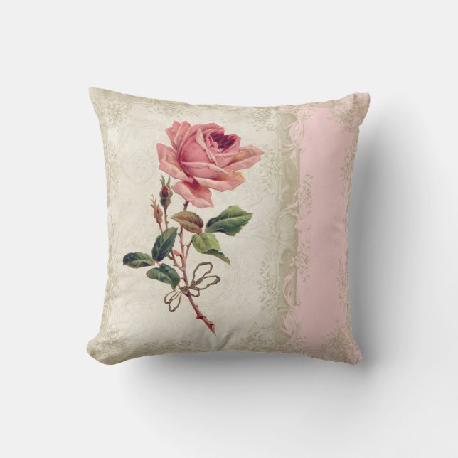 Barockstil Vintage Rose Pinselstriche in Creme Lac Kissen (Vorderseite)