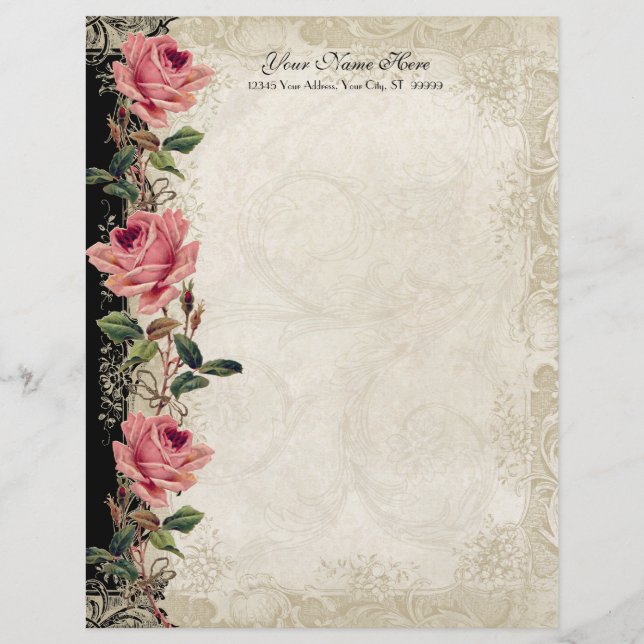 Barockstil Vintage Rose Schwarz an Creme Lace Flyer (Vorne)