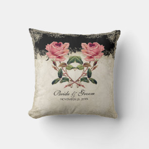 Barockstil Vintage Rose Schwarz an Creme Lace Kissen