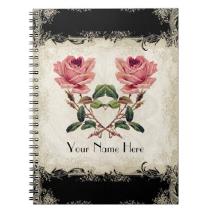 Barockstil Vintage Rose Schwarz an Creme Lace Notizblock