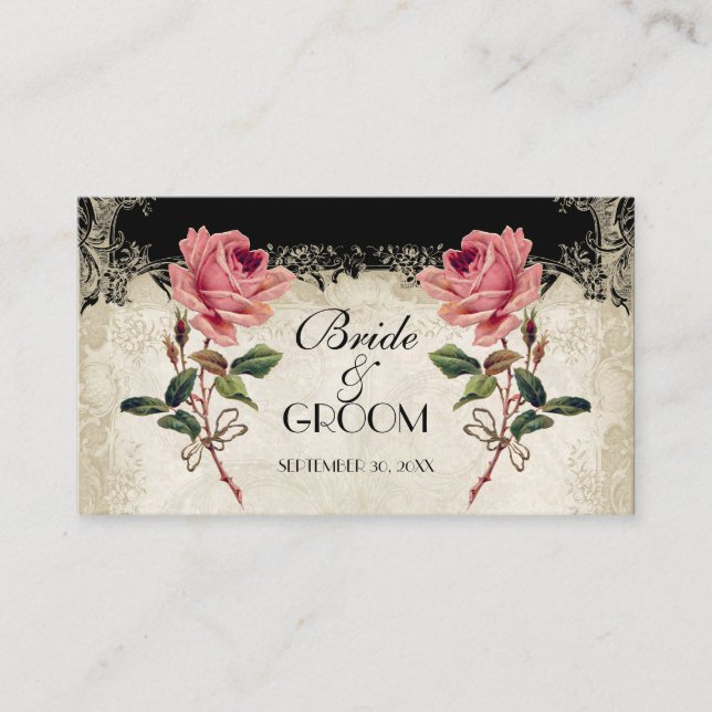 Barockstil Vintage Rose Schwarze Tischnummer Karte (Vorderseite)