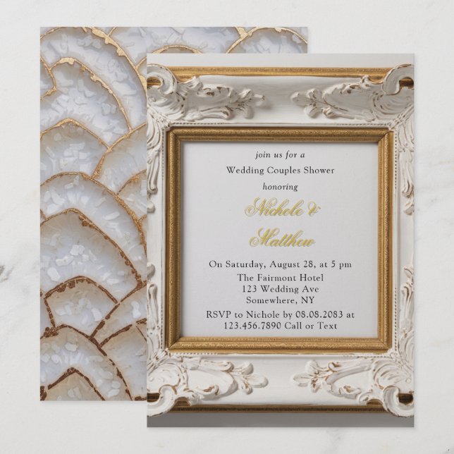 Barockstil Weißes Gold Hochzeitskuppel Dusche Einladung (Vorne/Hinten)