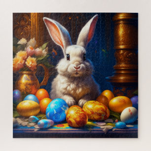 Barockweiße Ostern Bunny mit Eiern