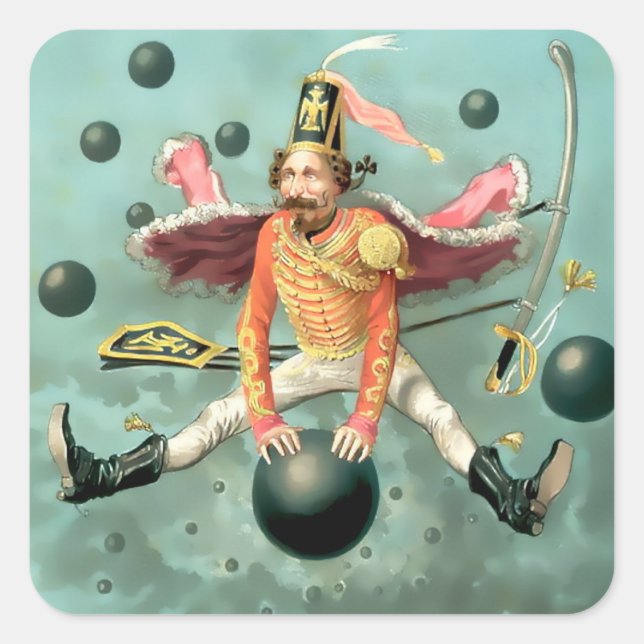 Baron Munchausen Rides a Cannonball Quadratischer Aufkleber (Vorderseite)