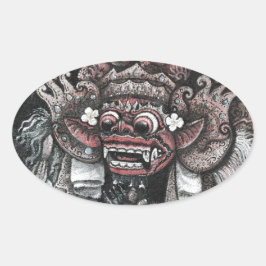 Barong und Rangda Bali Ovaler Aufkleber
