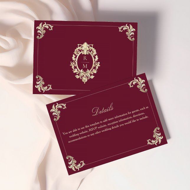 Baroque Burgundy Gold Wedding Details Begleitkarte (Von Creator hochgeladen)
