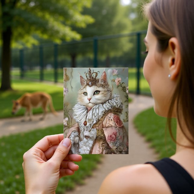 Baroque Cat Royal Portrait Queen Design Postkarte (Von Creator hochgeladen)
