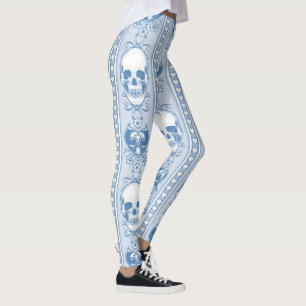 Baroque Crâne Motif Leggings bleus