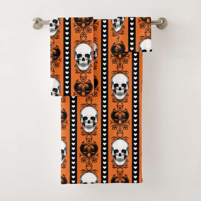 Baroque Crâne Motif Orange Noir (En situation)
