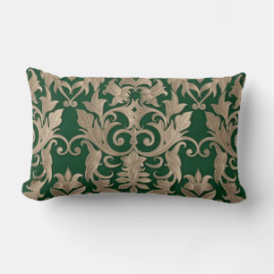Baroque Damask Brocade Creamy Beige auf Grün Lendenkissen