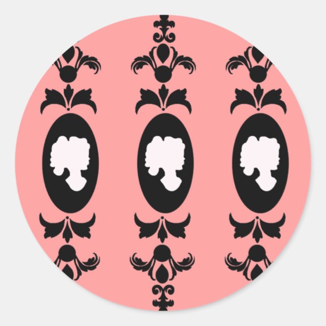 Baroque Damask Cameo Runder Aufkleber (Vorderseite)